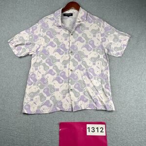 PacSun Shirt Lavender Gray Ying Yang Print Button Up Short Sleeve Mens Small